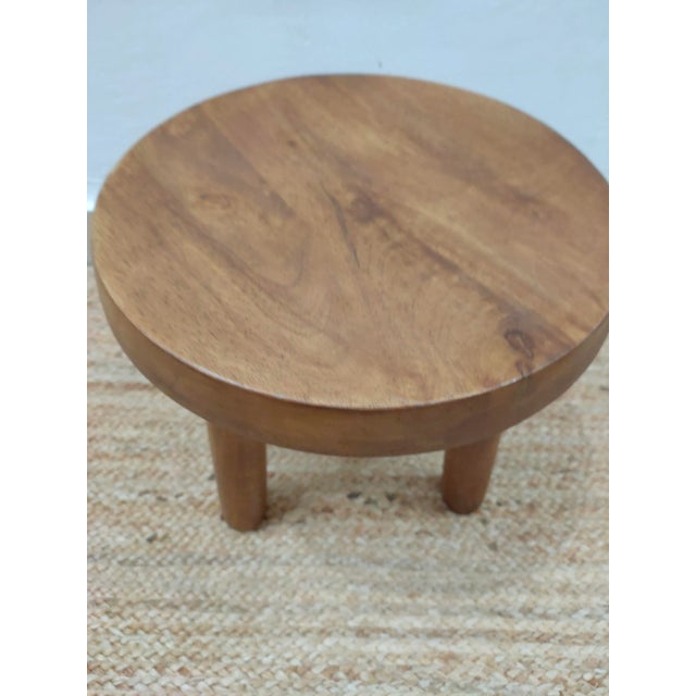 2020s Wooden Handcrafted Mid Century Small Solid Wood Brown Milking Stool For Sale - Image 5 of 8