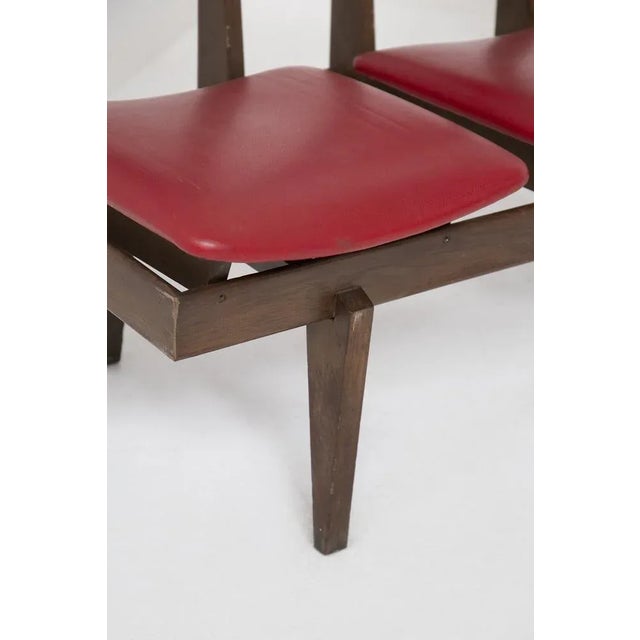 Wood Vintage Italian Bench with 5 Red Leather Seats For Sale - Image 7 of 15