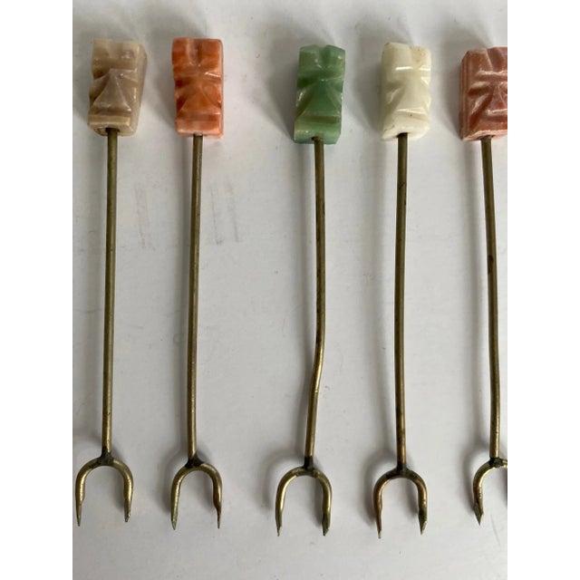 Vintage Mid 20th Century Easter Island Statue Hors d'Oeuvres Cocktail Picks - Set of 8 For Sale - Image 4 of 6