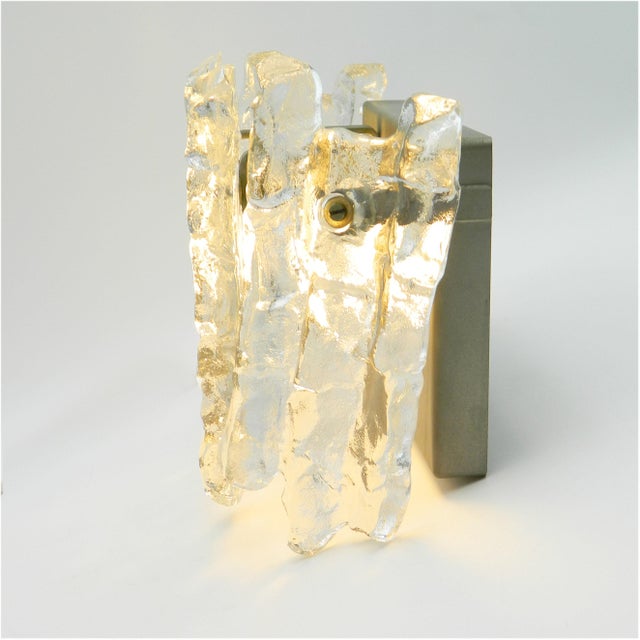 J.T. Kalmar Vintage Sierra Ice Glass Wall Lights by Kalmar Vienna, 1970s, Set of 2 For Sale - Image 4 of 12