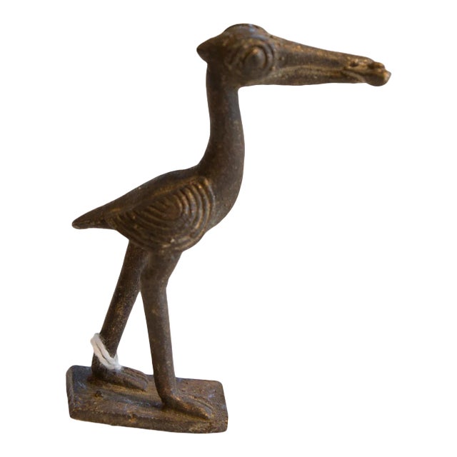 Vintage African Dark Bronze Stork With Fish For Sale