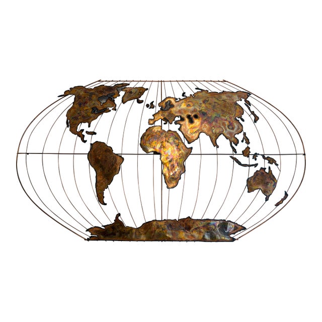 Mercator Vintage Brass Wall Map For Sale