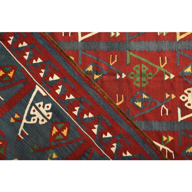 1920s Handwoven Antique Kilim Rug in Red and Blue Geometric All Over Pattern For Sale - Image 5 of 5