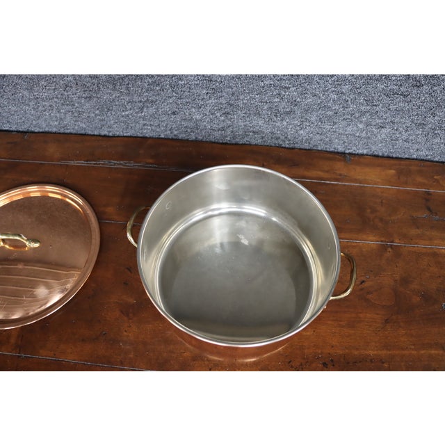 Copper Stock Pot With Lid and Brass Handles For Sale - Image 10 of 10