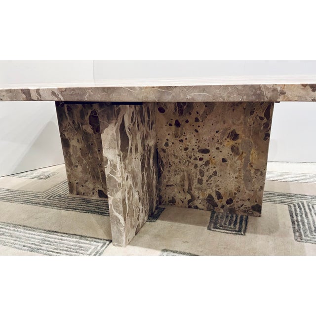Modern Tan and Beige Marble Cocktail Table For Sale - Image 4 of 4