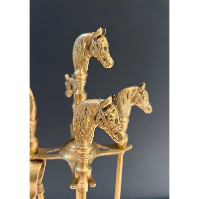 Neoclassical style brass horse fireplace tools For Sale - Image 6 of 12