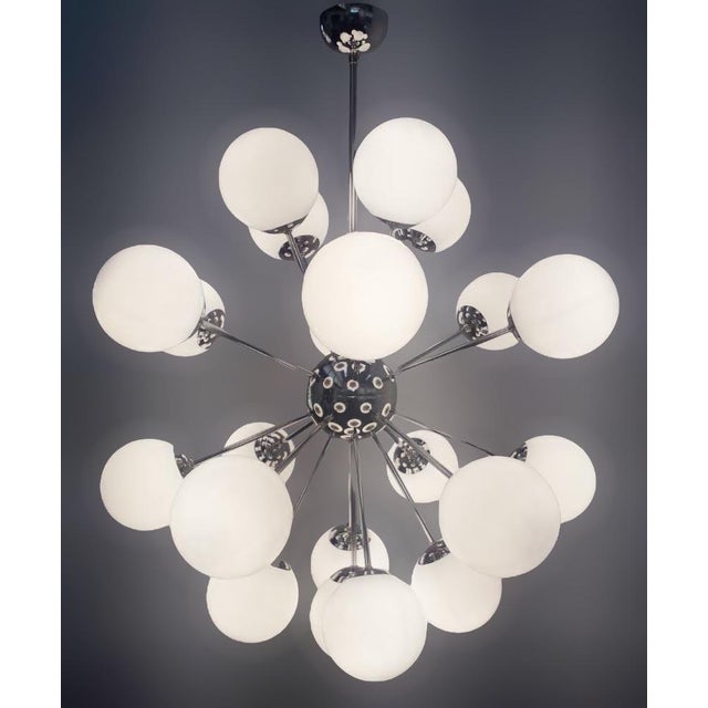 Fabio Ltd 21st Century Nova Polished Nickel Glossy White Murano Sputnik Chandelier by Fabio LTD For Sale - Image 4 of 6