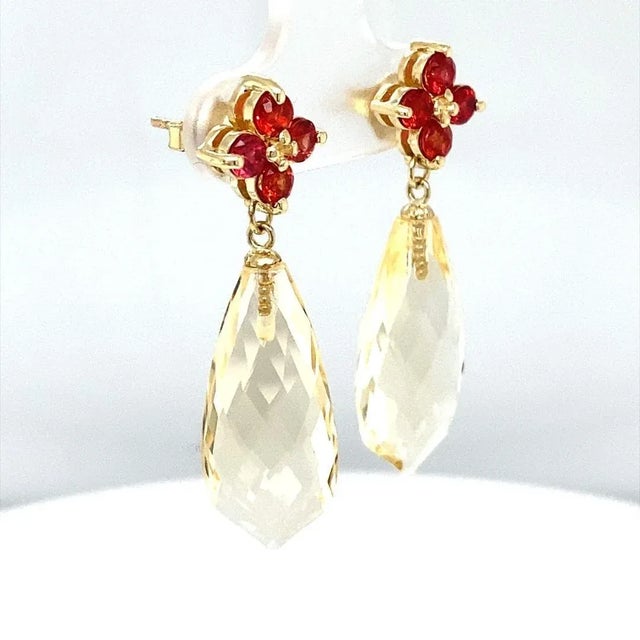 2020s 16.72 Carat Lemon Quartz Sapphire Yellow Gold Drop Earrings - a Pair For Sale - Image 5 of 8