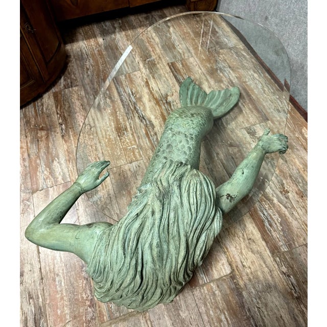 Bronze Mermaid Coffee Table with Green Patina, 1970, in Good conditions. Designed 1970 to 1979