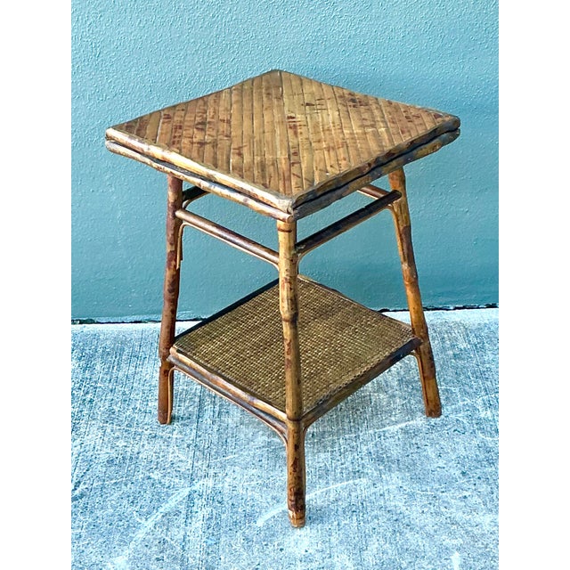 Wood Vintage Split Reed Side Table For Sale - Image 7 of 12