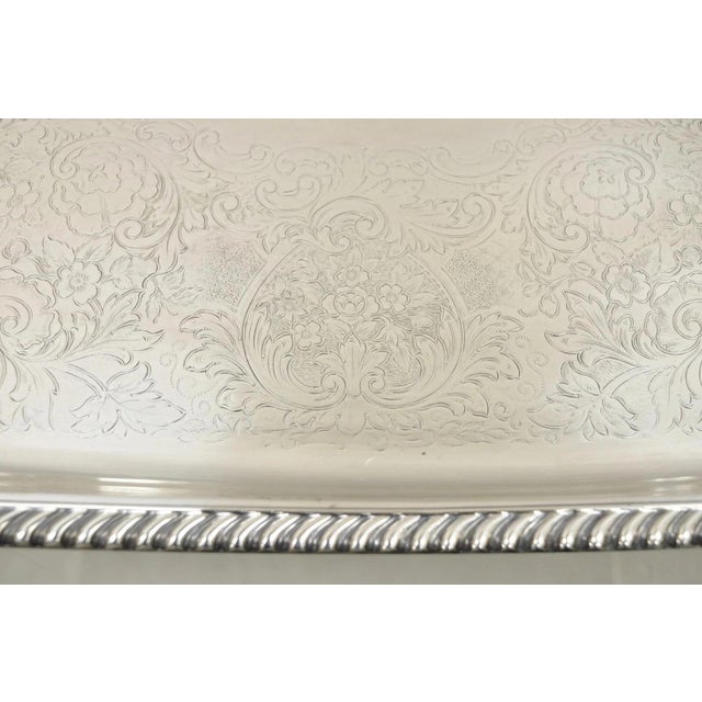 Metal Vintage Victorian Epc Silver Plated Etched Twin Handle Serving Platter Bar Tray For Sale - Image 7 of 10