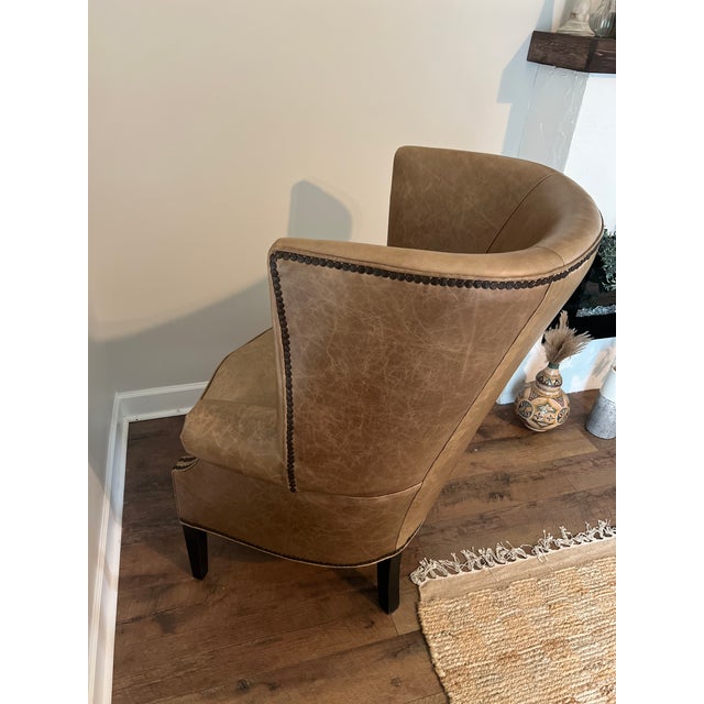 Camel Stanford Furniture Leather Wingback Accent Chair – Cognac Full-Grain Leather For Sale - Image 8 of 11