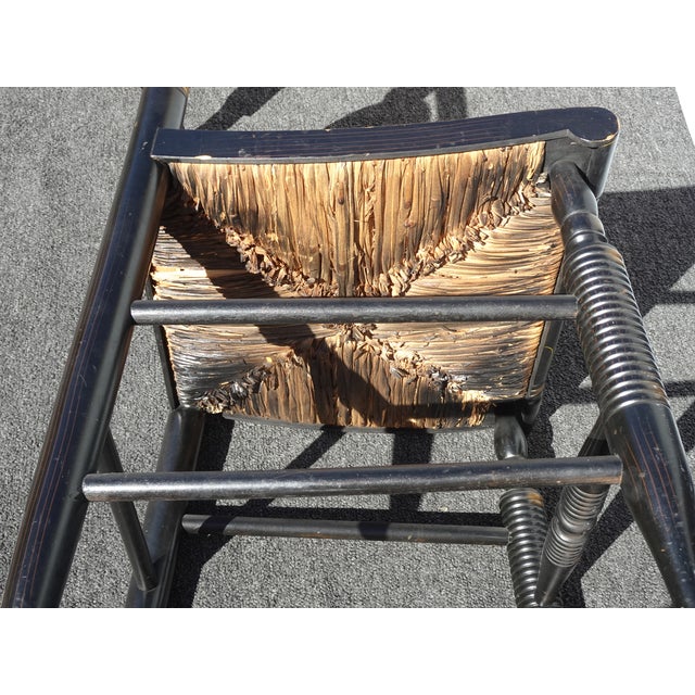 Vintage L. Hitchcock French Country Black Turtle Back Rush Seat Chair Stenciled For Sale - Image 17 of 17