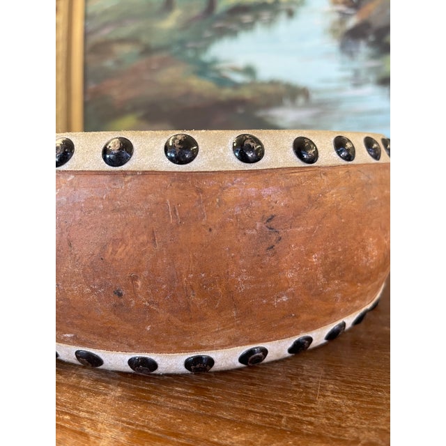 Vintage Handcrafted Drum With Metal Stud Detailing For Sale - Image 4 of 9