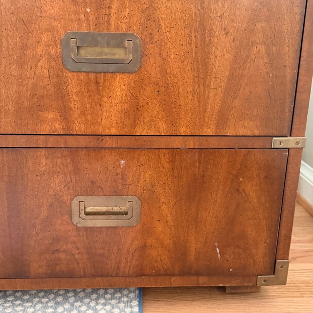 Mid-Century Henredon 2 Drawer Campaign Nightstand/Sidetable —Two Available For Sale - Image 13 of 14