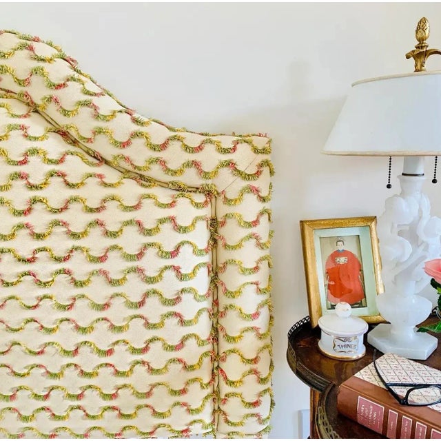 Mid-Century Modern Lattice Tufted Garden Style Upholstered Headboard Twin XL and Matching Bolster Pillow For Sale - Image 3 of 12
