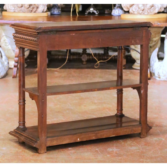 19th C. French Henri II Walnut Desserte Console With Lift-Top Marble Interior For Sale - Image 18 of 18