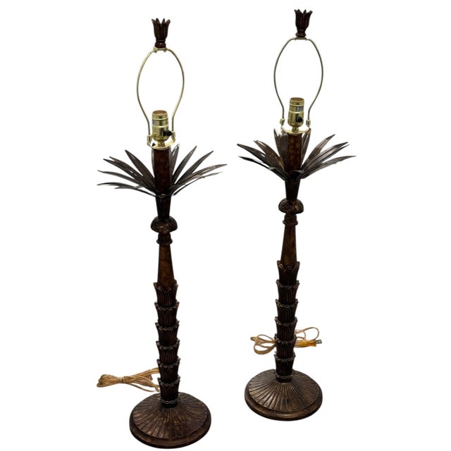 Late 20th Century Vintage Bronze Palm Tree Table Lamps - a Pair For Sale - Image 5 of 10