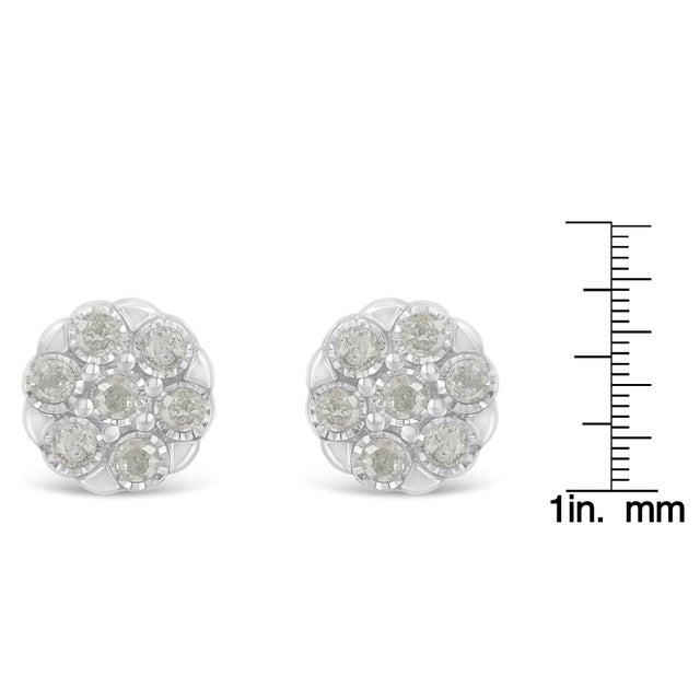 2020s Sterling Silver Rose-Cut Diamond Floral Cluster Stud Earring (0.25 cttw, I-J Color, I2-I3 Clarity) For Sale - Image 5 of 7