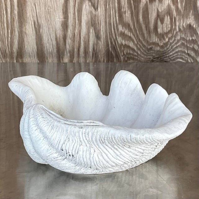 Vintage Coastal Cast Concrete Clam Shell Chairish