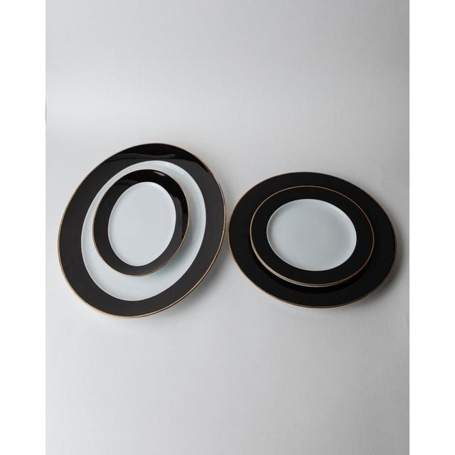 Vintage Black and White Porcelain Dinnerware Set with Gold Rim from Eschenbach Bavaria, Germany, Set of 26 For Sale - Image 13 of 17