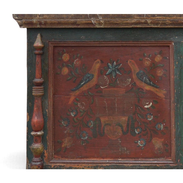 Alpine Painted Chest with Birds, Flower Vases, and Village View Technical Information: Period: early 19th century Origin:...