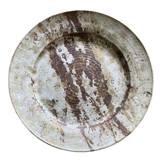 Late 20th Century Large Round Ceramic Artist Signed Shallow Bowl or Tray For Sale