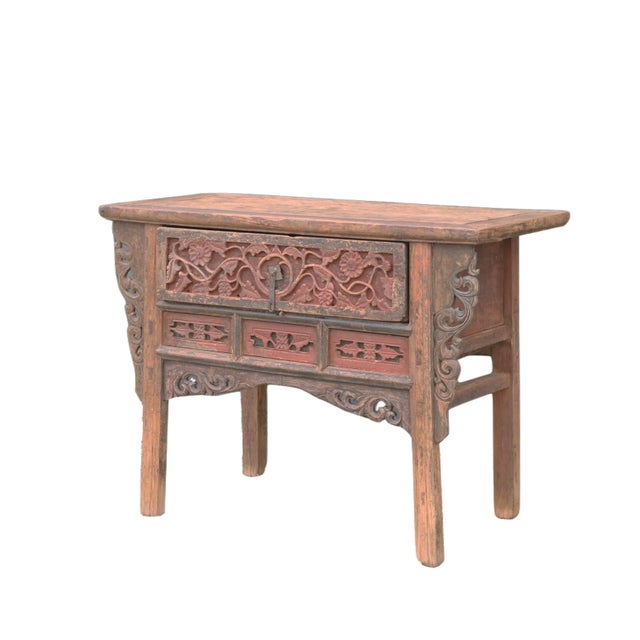Chinese Hand Carved 1 Drawer Antique Console Table For Sale - Image 3 of 7