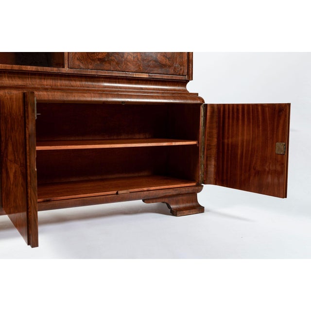 Antique Art Deco Burl Wood China Cabinet or Bar Cabinet With Drop-Down Tabletop 1930s For Sale - Image 12 of 18