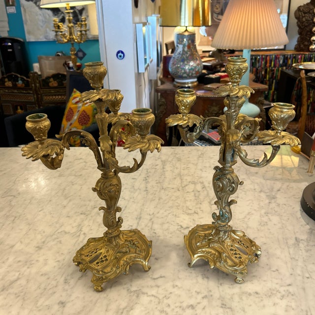 Traditional Antique Bronze Tabletop Candelabra a Pair For Sale - Image 3 of 8