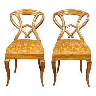 Pair of Austrian Biedermeier 19th Century Side Chairs with Carved Open Backs For Sale