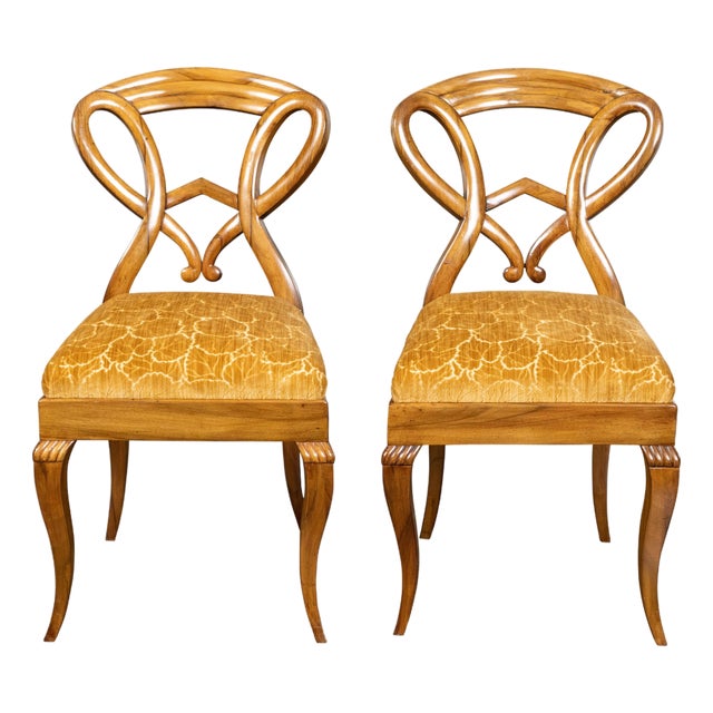 Pair of Austrian Biedermeier 19th Century Side Chairs with Carved Open Backs For Sale