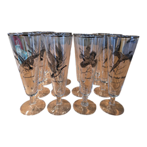12 Mid 20th Century Game Birds Pilsner Glasses, Set of 12