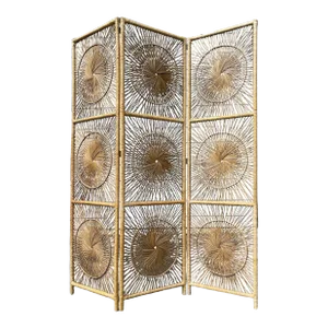 Vintage Three-Panel Sunburst Rattan Divider