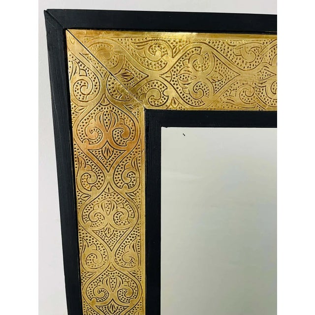 Hollywood Regency Brass Over Ebonized Wood Filigree Pier or Wall Mirror, a Pair For Sale In New York - Image 6 of 11