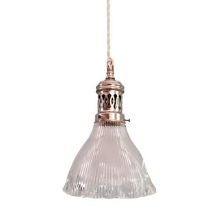 Art Deco Pendant Light in Grooved Clear Glass, 1930 For Sale