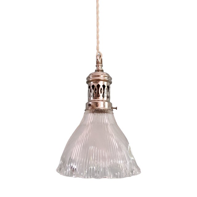 Art Deco Pendant Light in Grooved Clear Glass, 1930 For Sale