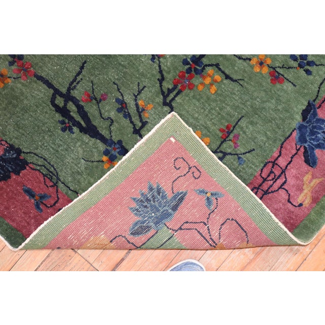Pink Green Antique Chinese Art Deco Foyer Size Carpet For Sale In New York - Image 6 of 18