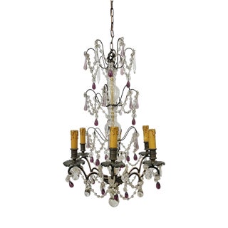Vintage French Blown Amethist and Clear Crystal Chandelier, 1920s For Sale
