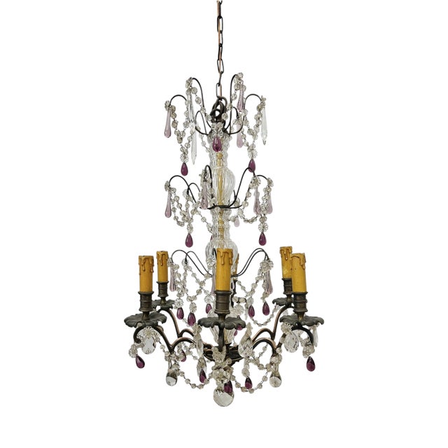 Vintage French Blown Amethist and Clear Crystal Chandelier, 1920s For Sale