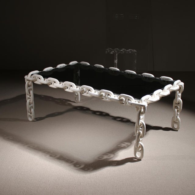 Brutalist Chain Link Coffee Table with Smoked Glass, France, 1970s For Sale - Image 11 of 14