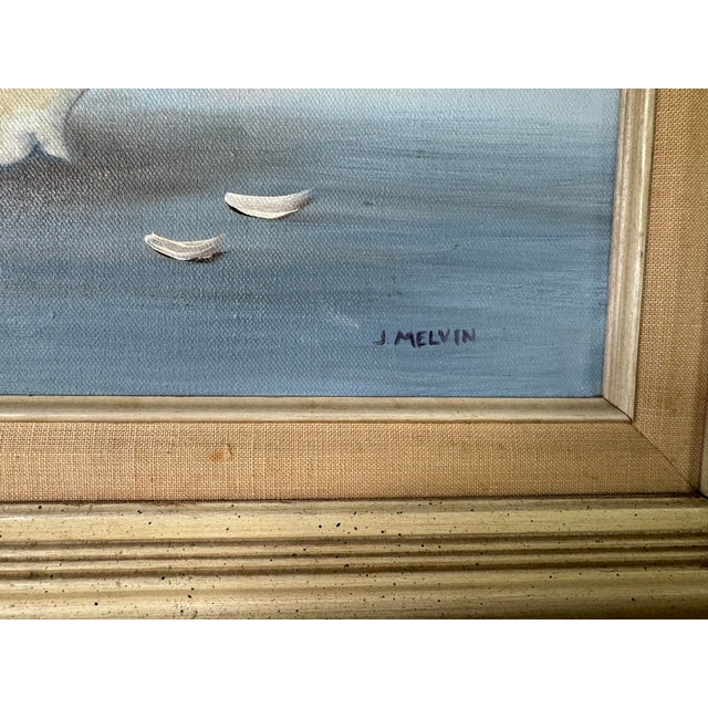 Green Vintage J. Melvin Still Life of White Roses in a Vase Oil Painting, Framed For Sale - Image 8 of 12