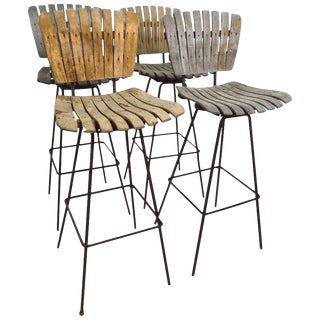 Vintage Umanoff Weathered Wood Stools- Set of 4 For Sale