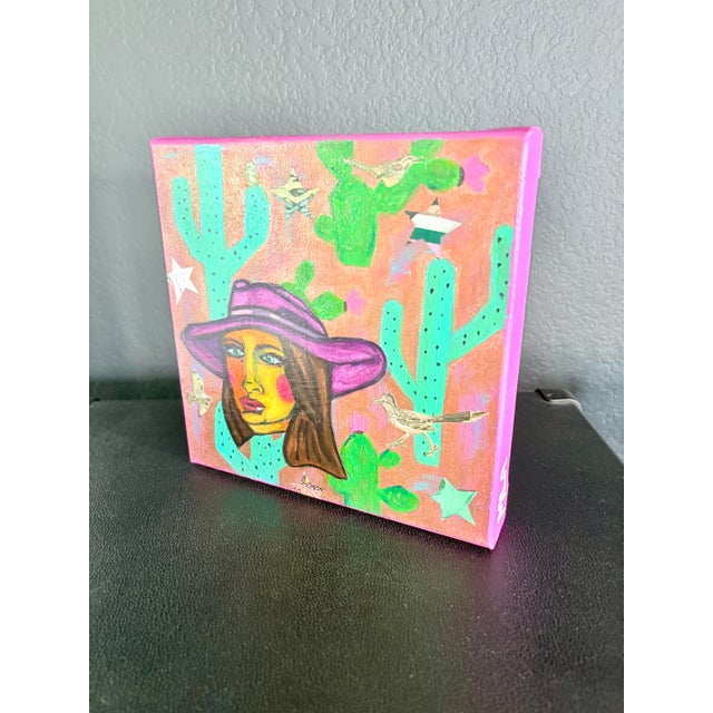 Portraiture “Lolo” by Melanie Allison – Original 8x8 Mixed-Media - Rustic Ranch Series For Sale - Image 3 of 6