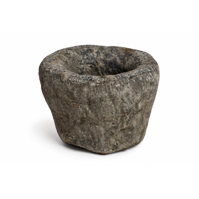 18th Century Granite Stone Bowl Charcoal Gray Black 8.7 Lb Mortar Planter For Sale - Image 6 of 11
