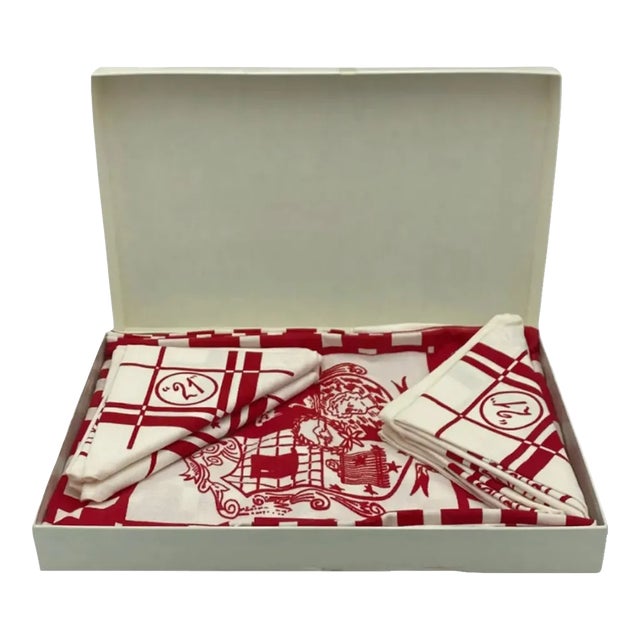 Vintage the 21 Club Nyc Restaurant Tablecloth & 4 Napkins Set New York For Sale