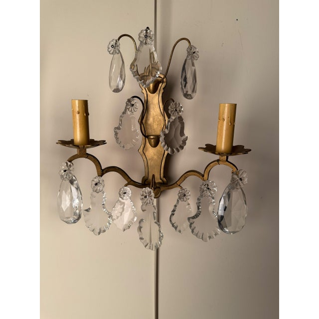 19th Century 19th Century French Bronze and Crystal Wall Sconces - Pair For Sale - Image 5 of 8