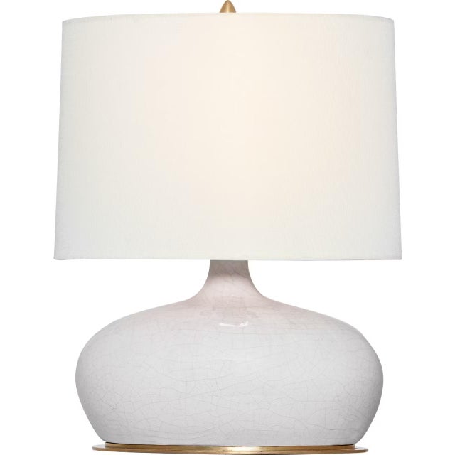 Transitional Thomas O'Brien by Visual Comfort Signature Olinda 17" Low Table Lamp in Crackled Ivory with Linen Shade For Sale - Image 3 of 3