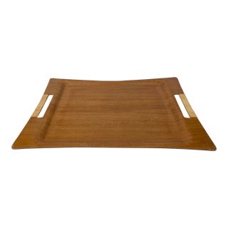 Mid-Century Modern Teak and Cane Serving Tray or Bar Tray For Sale