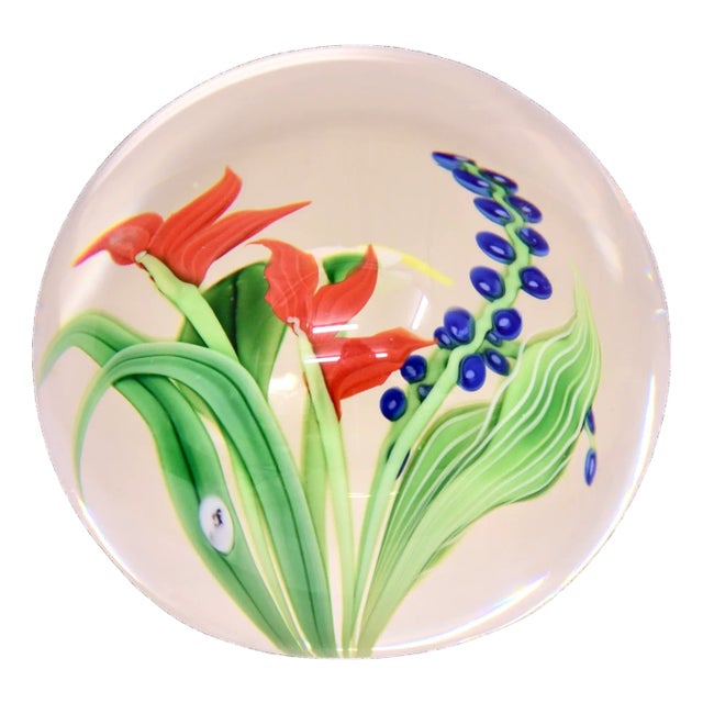 Orient & Flume Vintage Art Glass Flower Sphere Paperweight For Sale